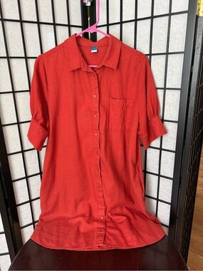 Old Navy Rust Red Button-Front Short Sleeve Shirt Dress